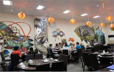 丽江海鲜餐厅墙体彩绘
